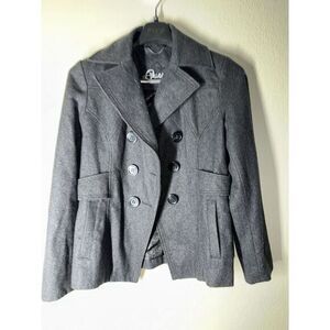 Guess Womens Medium Dark Gray Wool Blend Lined‎ Short Collared Fitted Pea Coat